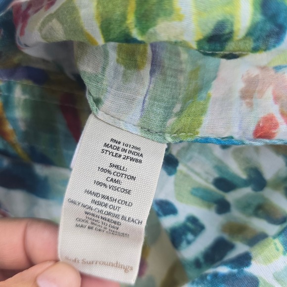 Soft Surroundings -282 Watercolor Leaf Print Button Down Blouse Top Womens Small - Picture 6 of 8